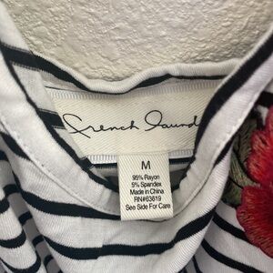French Laundry Off Shoulder Top Striped with Embroidered Embroidery Rose Flowers